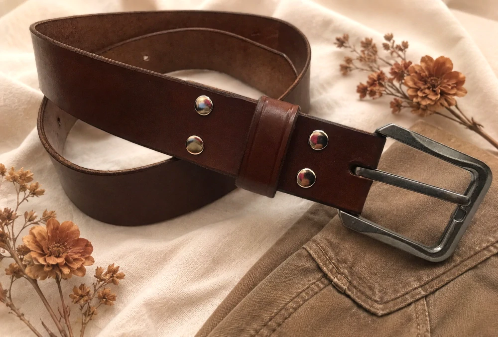 Kožený opasek 4 cm koňak - Basic