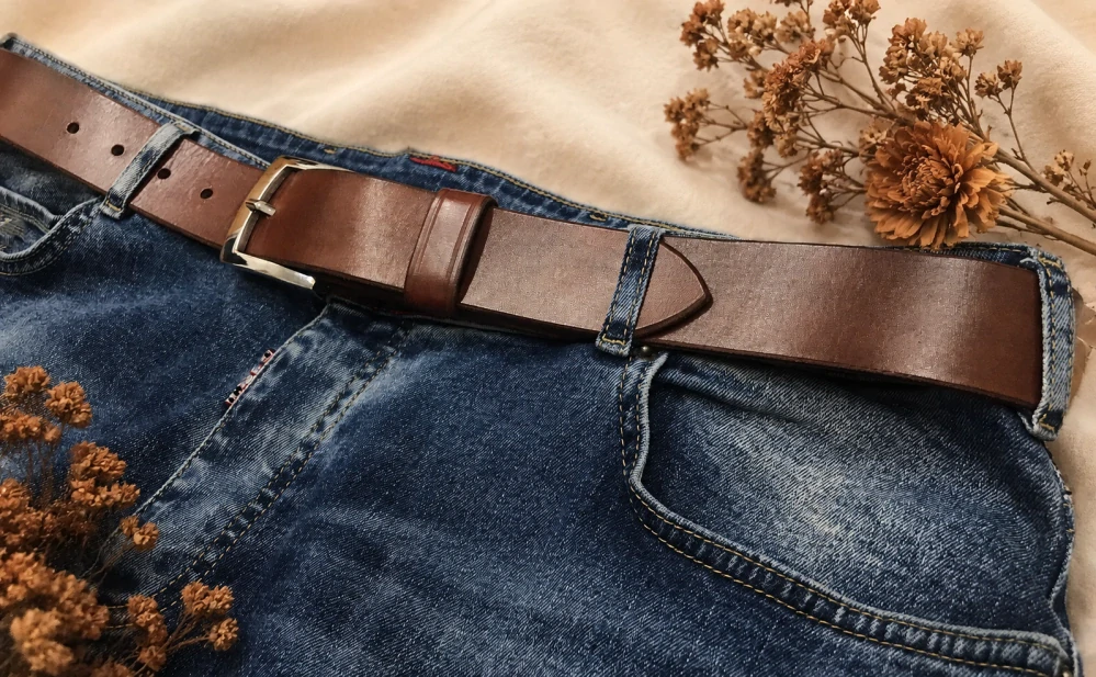 Kožený opasek 4 cm koňak - Elegant