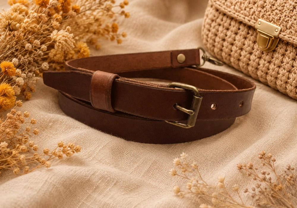 Kožený popruh s přezkou 2 cm - karamel