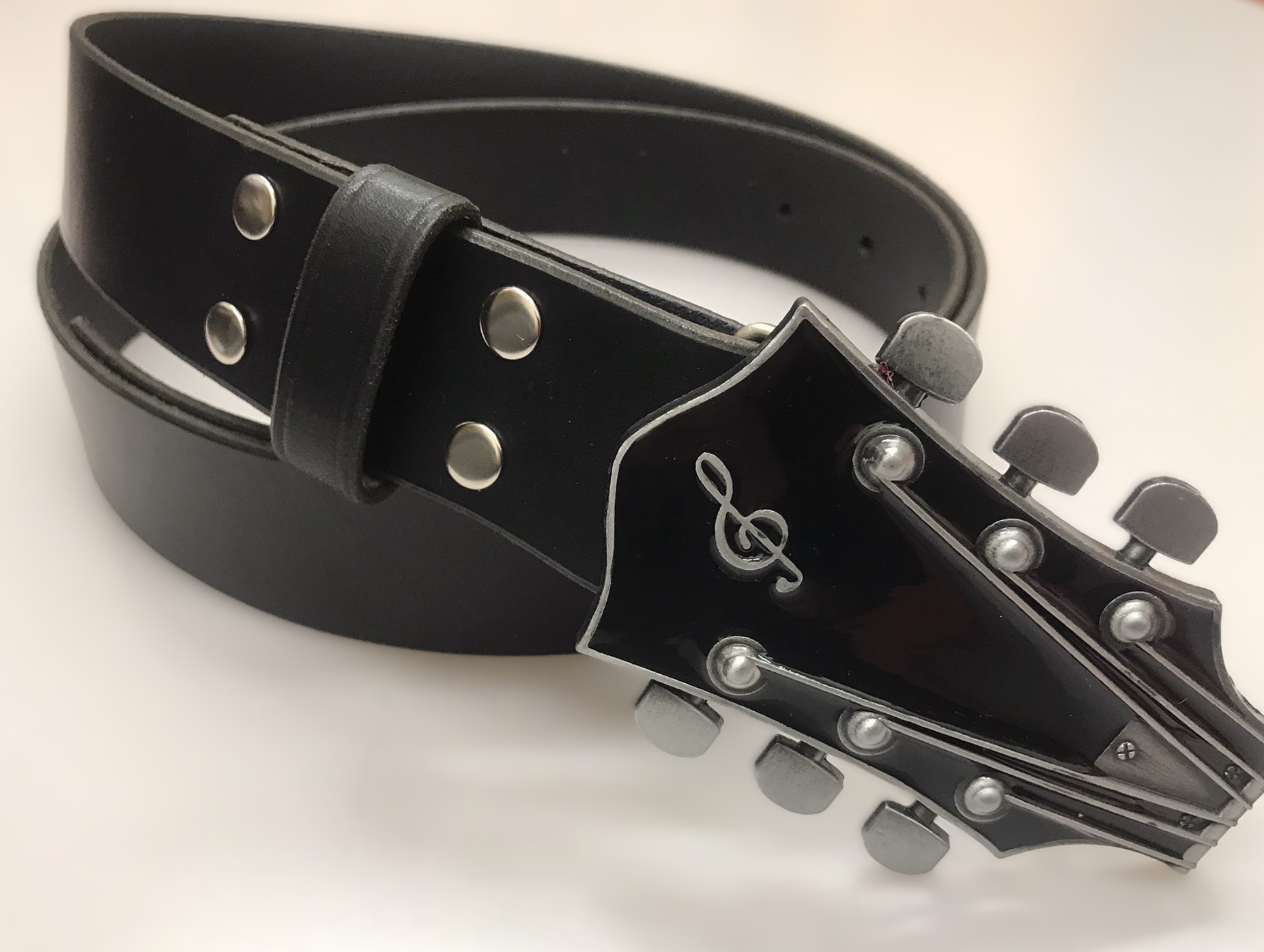 Kožený PÁNSKÝ černý opasek 4 cm - Kytara