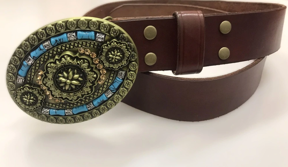 Kožený opasek 4 cm - Vintage Floral
