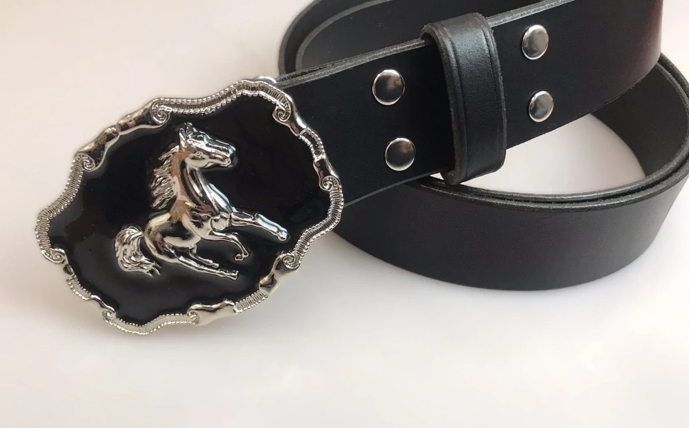 Kožený opasek 4 cm - Běžící kůň