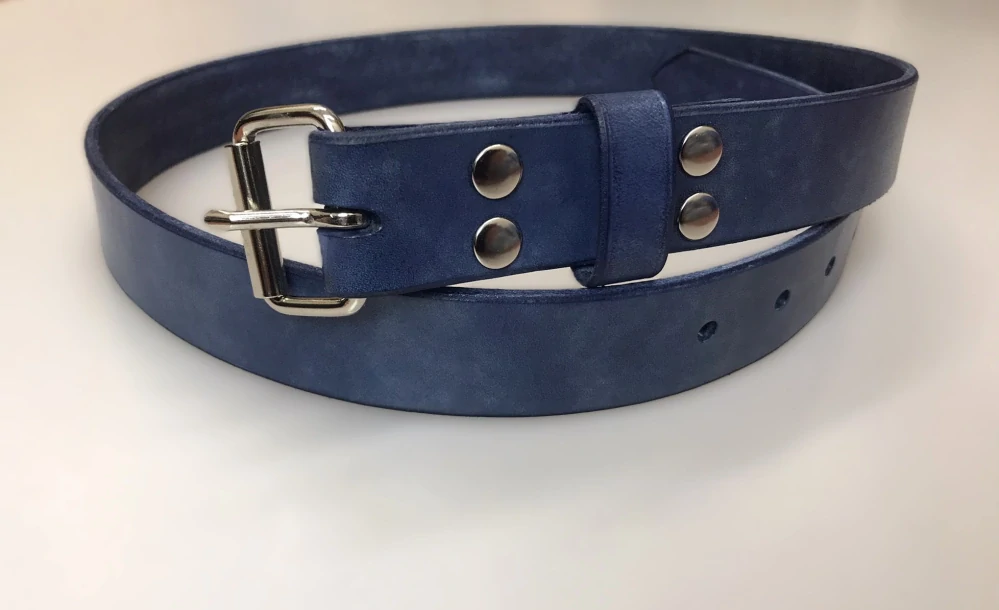 Kožený opasek 3 cm patina jeans modrý