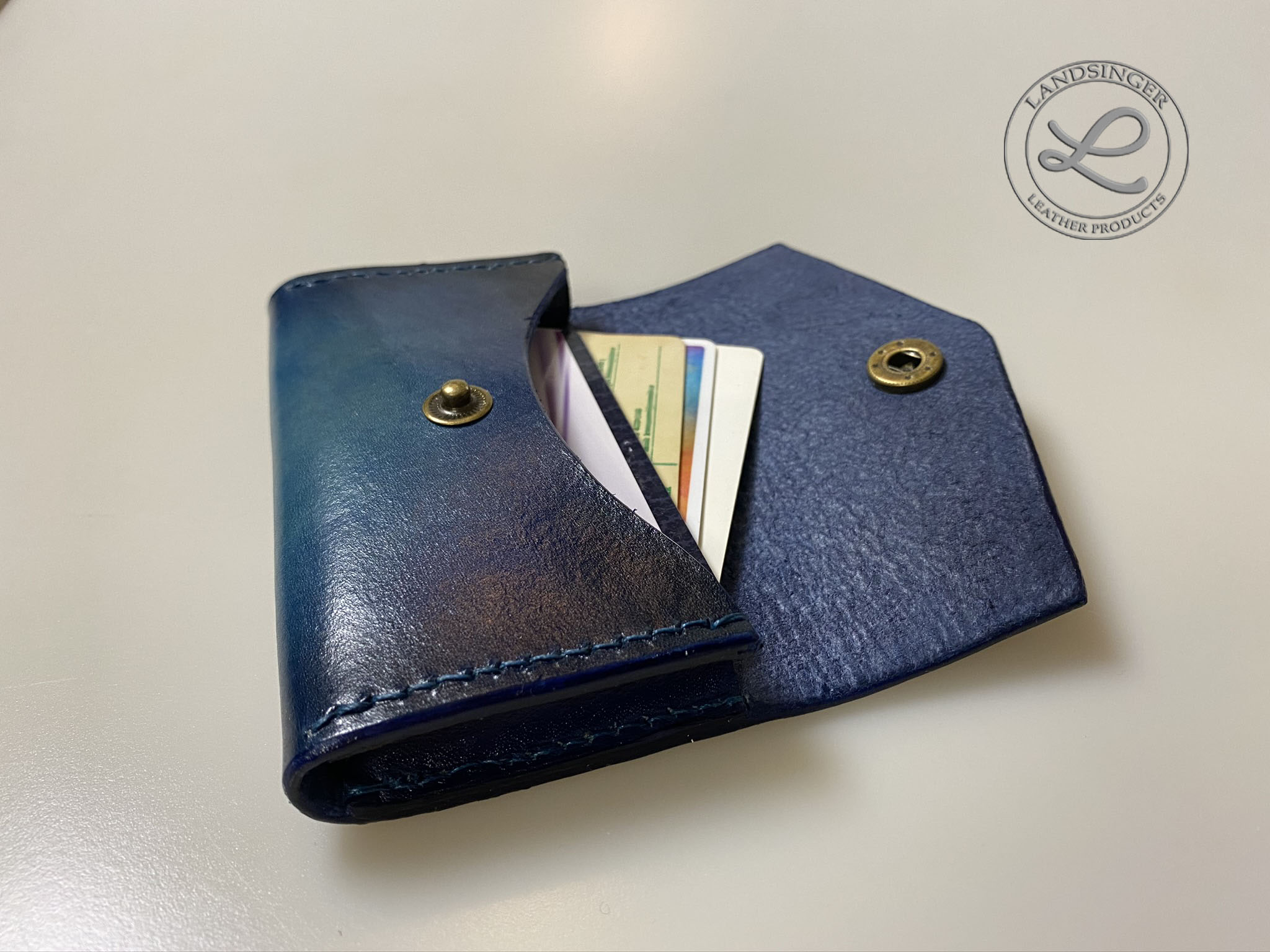 Kožené pouzdro na karty - modré patinované