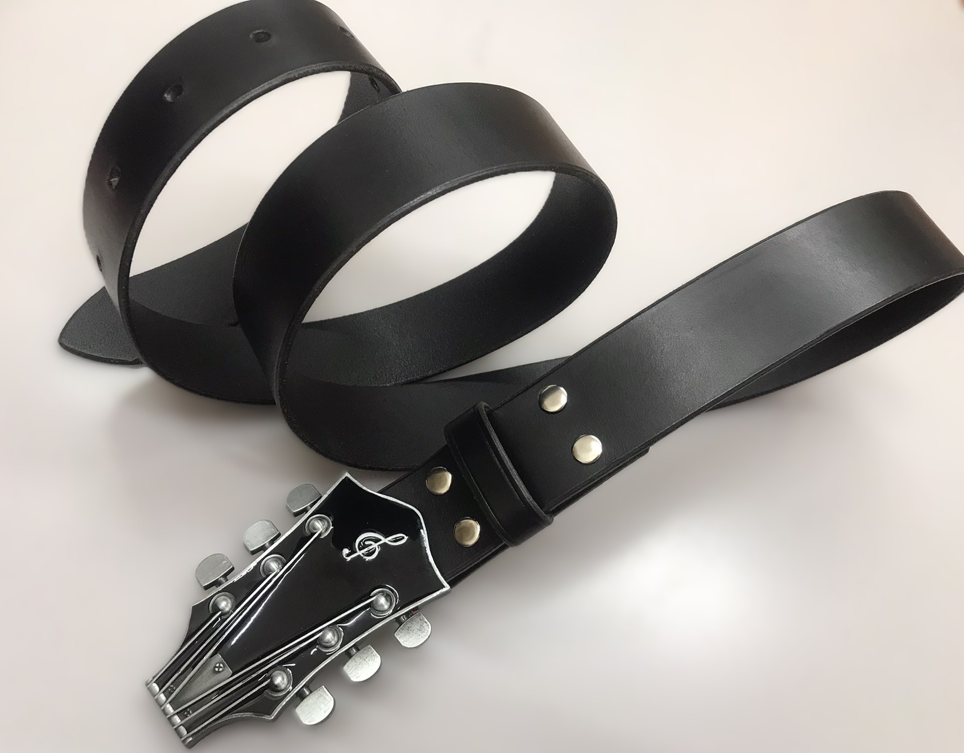 Kožený PÁNSKÝ černý opasek 4 cm - Kytara