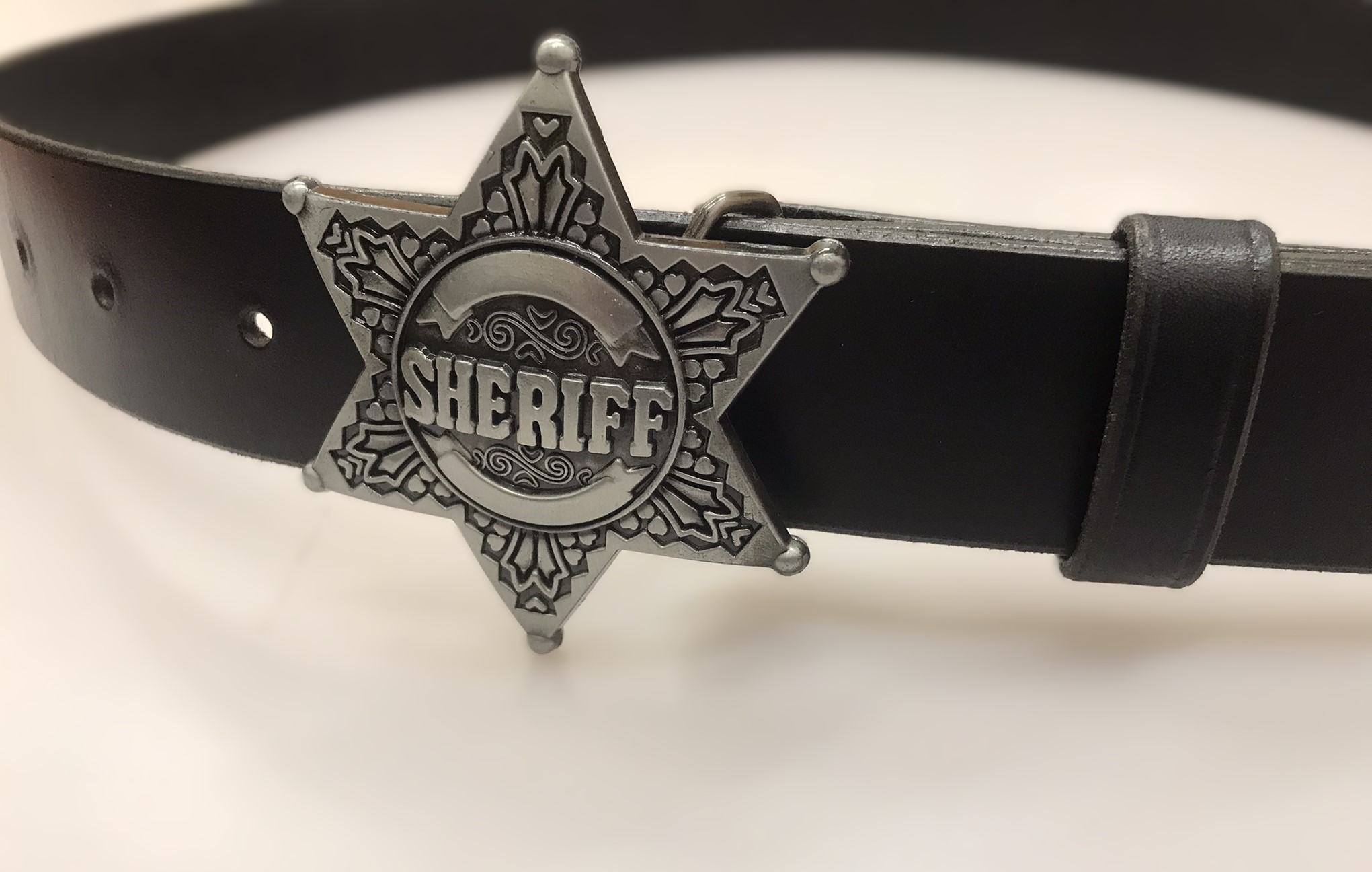 Kožený PÁNSKÝ černý opasek 4 cm - Sheriff