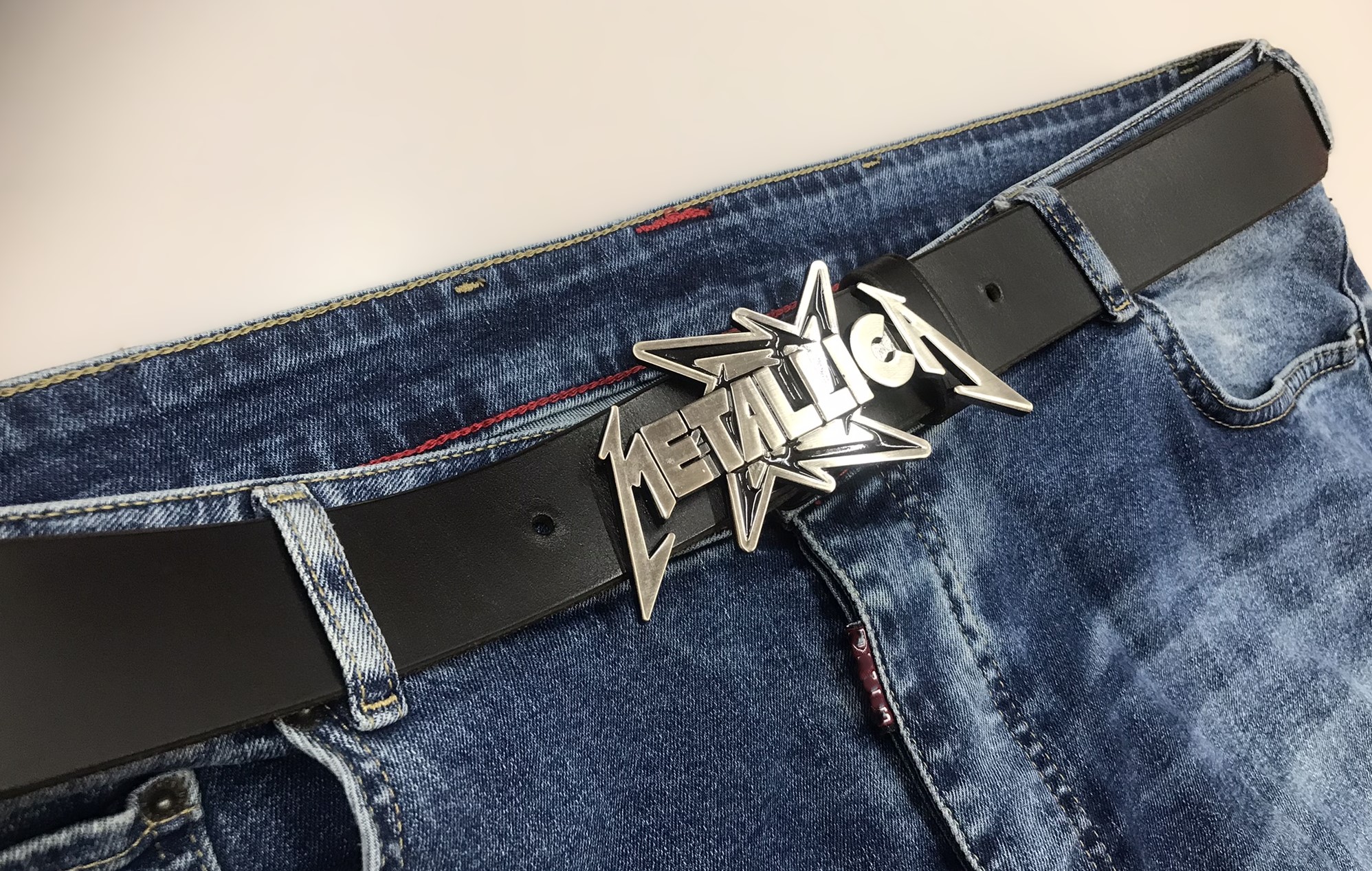 Kožený PÁNSKÝ černý opasek 4 cm - Metallica