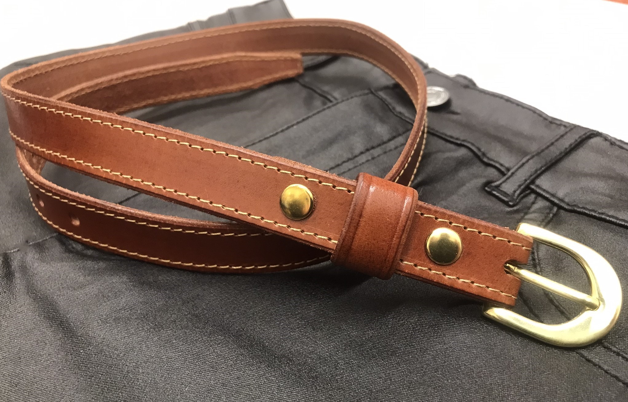 Kožený dámský opasek 2 cm mahagon prošitý - Nova