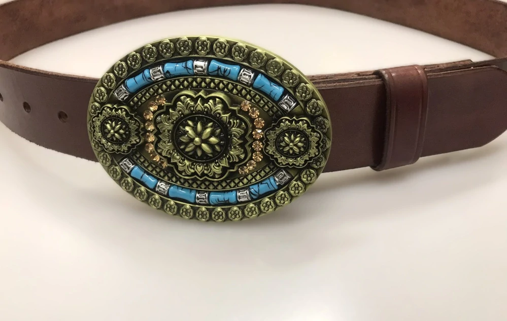 Kožený opasek 4 cm - Vintage Floral