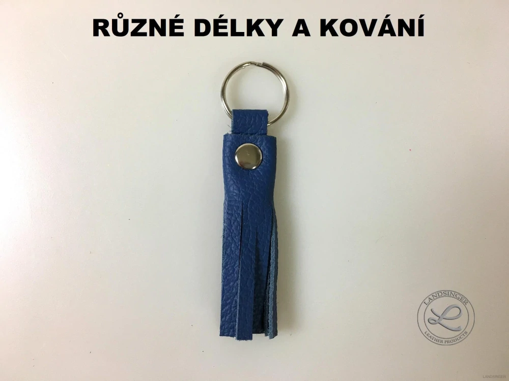Kožený střapec modrý "LAHTON" s kroužkem