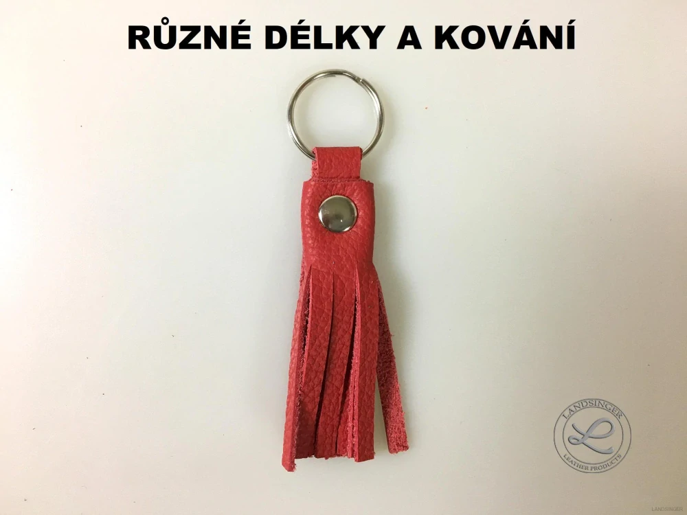Kožený střapec červený "LAHTON" s kroužkem