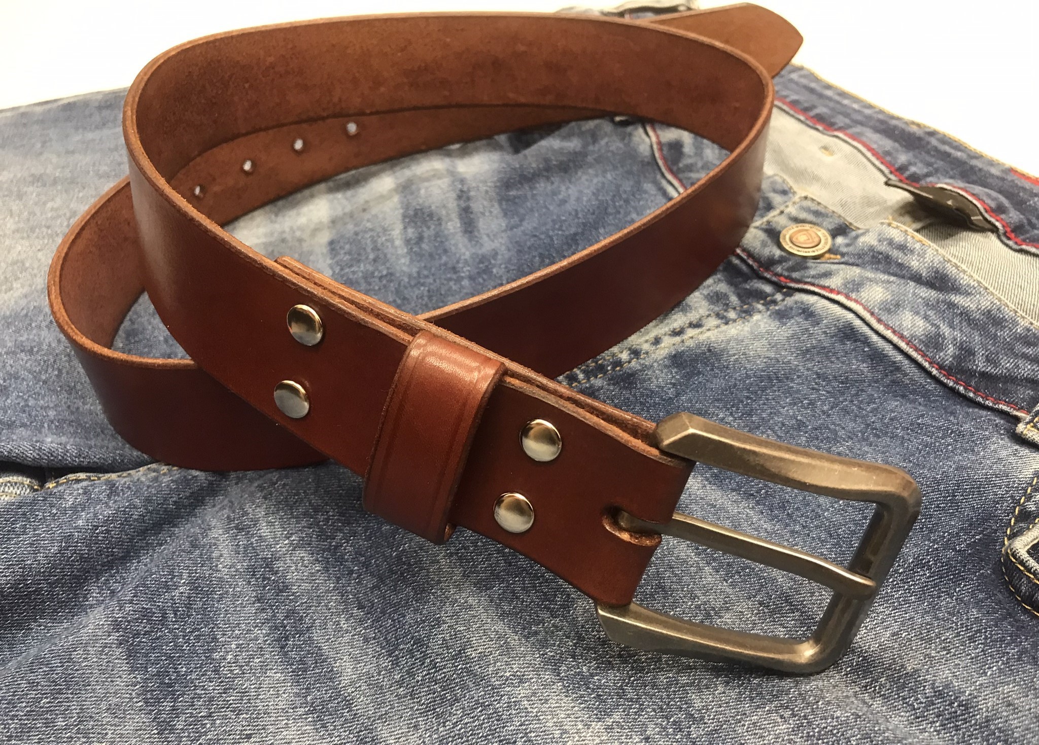 Kožený opasek 4 cm koňak - Basic