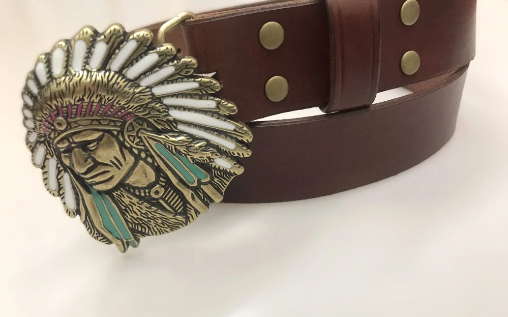 Kožený opasek 4 cm - Indián