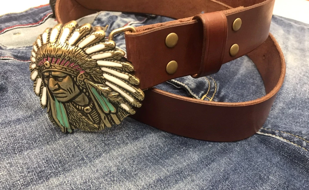 Kožený opasek 4 cm - Indián
