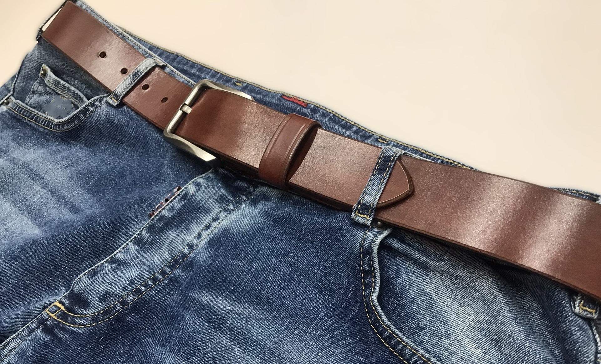 Kožený opasek 4 cm koňak - Basic