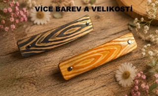 Kožená spona do vlasů - imitace dřeva