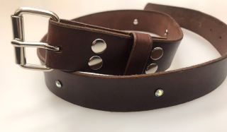 Kožený DÁMSKÝ opasek 3 cm koňak klasický - duhová ozdoba