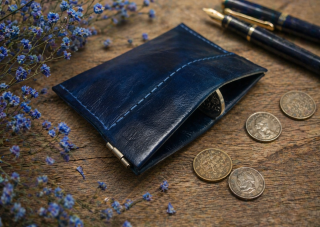 Kožená peněženka na mince s pružinou - modrá