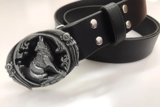 Kožený opasek 4 cm - Vlk